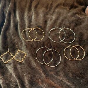 Fashion Earrings Five Piece Set 3 pair Gold Tone 2 Pair White Tone Assort 2